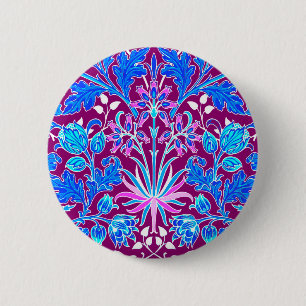William Morris Hyacinth Print, Aqua and Purple 6 Cm Round Badge