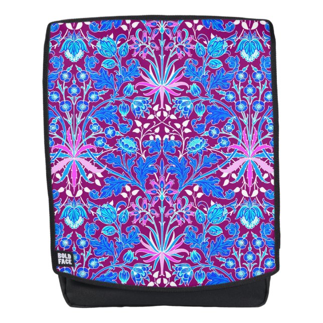William Morris Hyacinth Print, Aqua and Purple Backpack (Front)