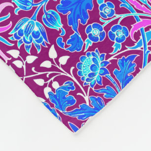 William Morris Hyacinth Print, Aqua and Purple Fleece Blanket