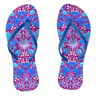 William Morris Hyacinth Print, Aqua and Purple Jandals