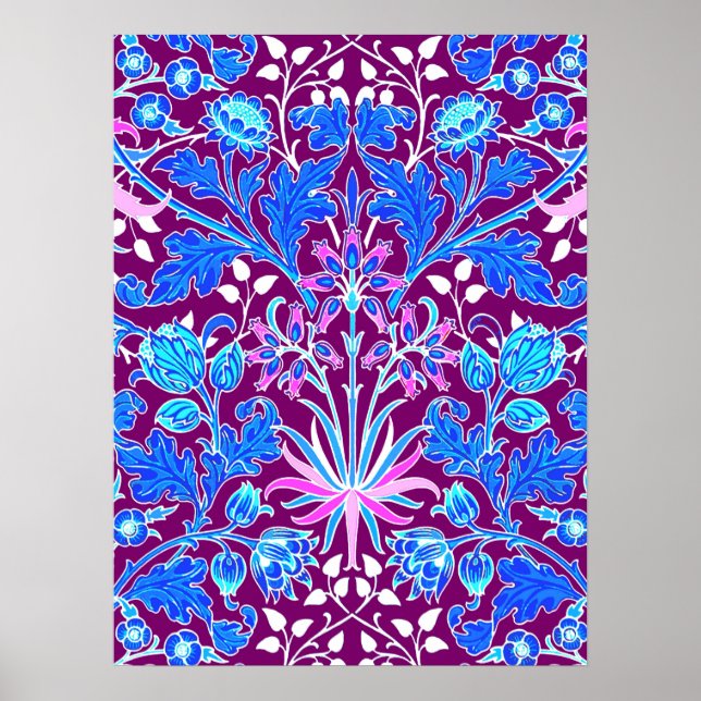 William Morris Hyacinth Print, Aqua and Purple Poster (Front)