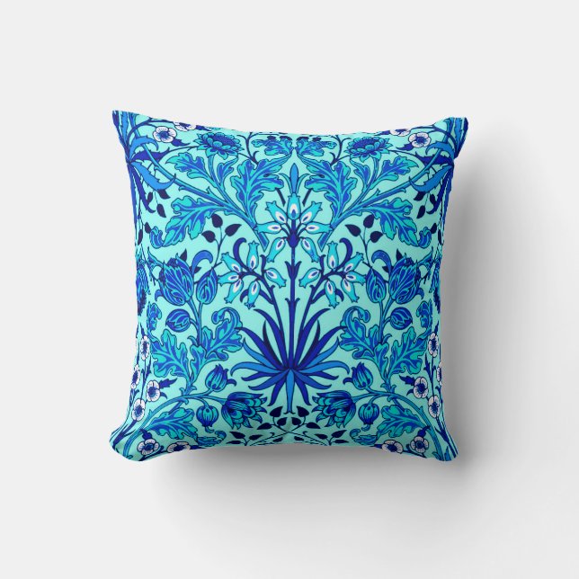 William Morris Hyacinth Print, Aqua and Turquoise  Cushion (Front)
