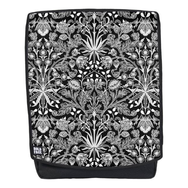 William Morris Hyacinth Print, Black and White Backpack (Front)
