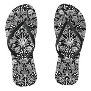 William Morris Hyacinth Print, Black and White Jandals