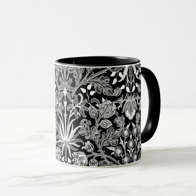 William Morris Hyacinth Print, Black and White Mug (Front Right)