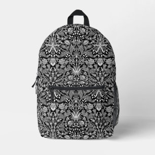 William Morris Hyacinth Print, Black and White Printed Backpack