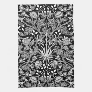 William Morris Hyacinth Print, Black and White Tea Towel