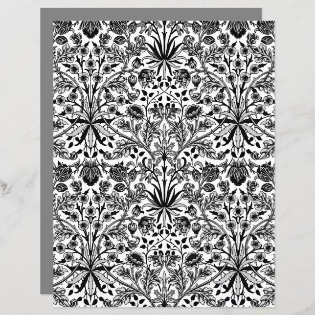 William Morris Hyacinth Print, Black, White & Grey (Front/Back)