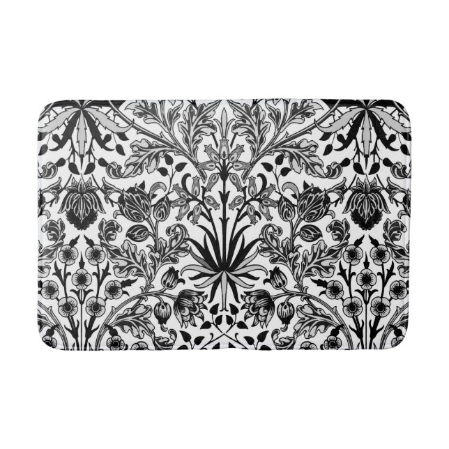 William Morris Hyacinth Print, Black, White & Grey Bath Mat (Front)