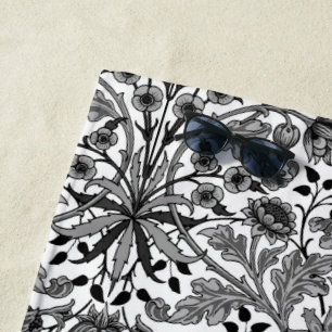William Morris Hyacinth Print, Black, White & Grey Beach Towel