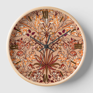 William Morris Hyacinth Print, Brown and Beige Clock