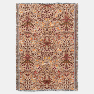 William Morris Hyacinth Print, Brown and Beige Throw Blanket