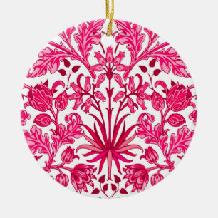 William Morris Hyacinth Print, Burgundy and Pink Ceramic Tree Decoration