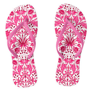 William Morris Hyacinth Print, Burgundy and Pink  Jandals