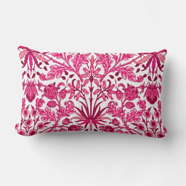 William Morris Hyacinth Print, Burgundy and Pink  Lumbar Cushion (Front)