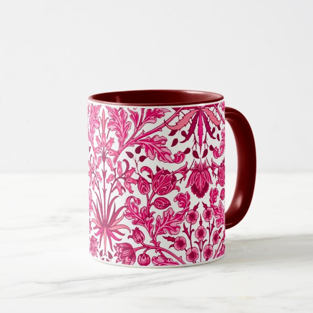William Morris Hyacinth Print, Burgundy and Pink  Mug (Front Right)