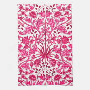 William Morris Hyacinth Print, Burgundy and Pink  Tea Towel