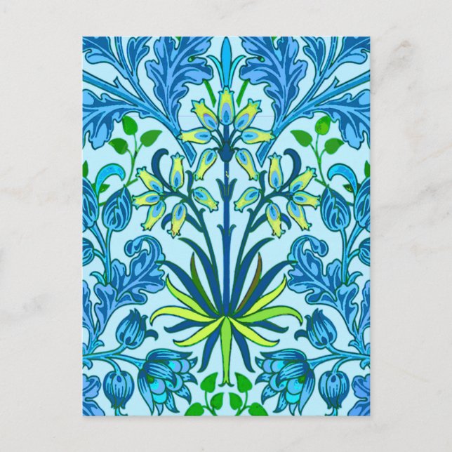 William Morris Hyacinth Print, Cerulean Blue Postcard (Front)