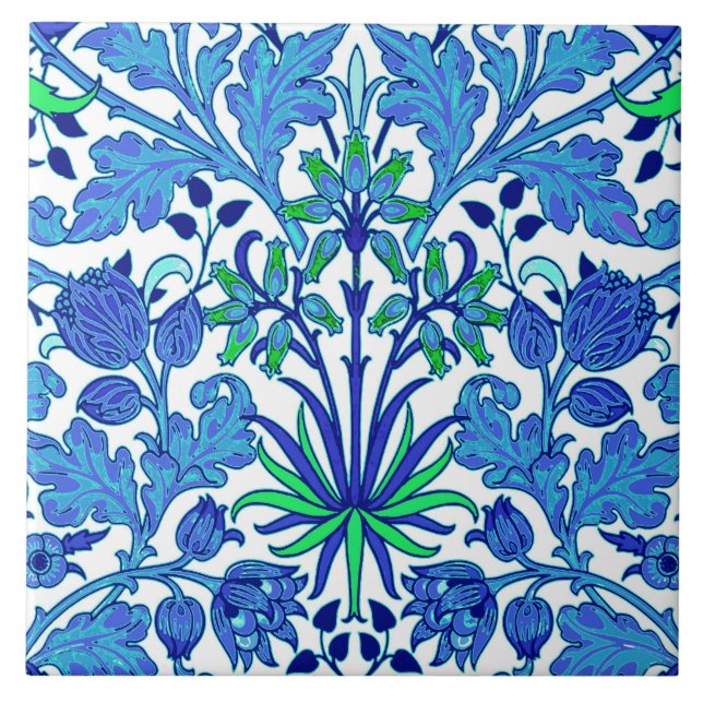 William Morris Hyacinth Print, Cerulean Blue Tile (Front)