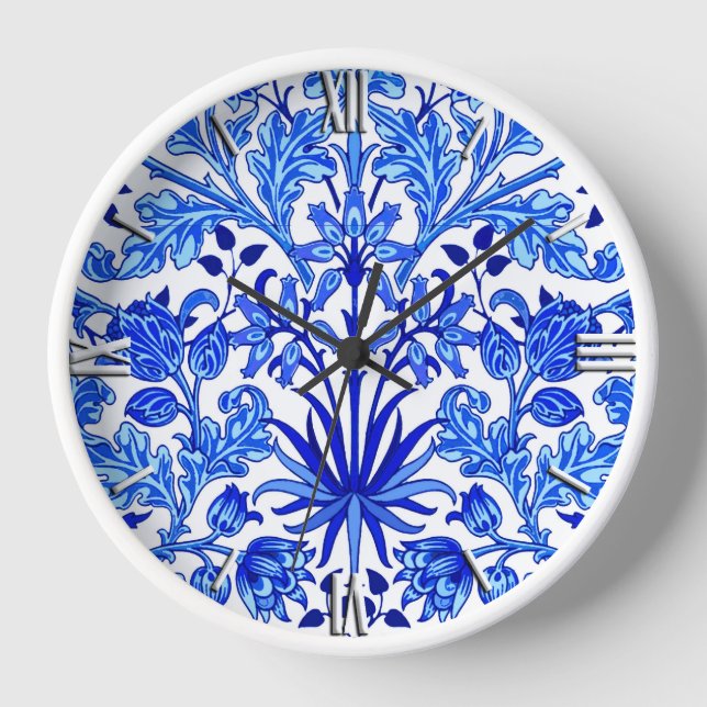 William Morris Hyacinth Print, Cobalt Blue & White Clock (Front)
