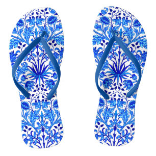 William Morris Hyacinth Print, Cobalt Blue & White Jandals
