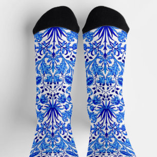 William Morris Hyacinth Print, Cobalt Blue & White Socks