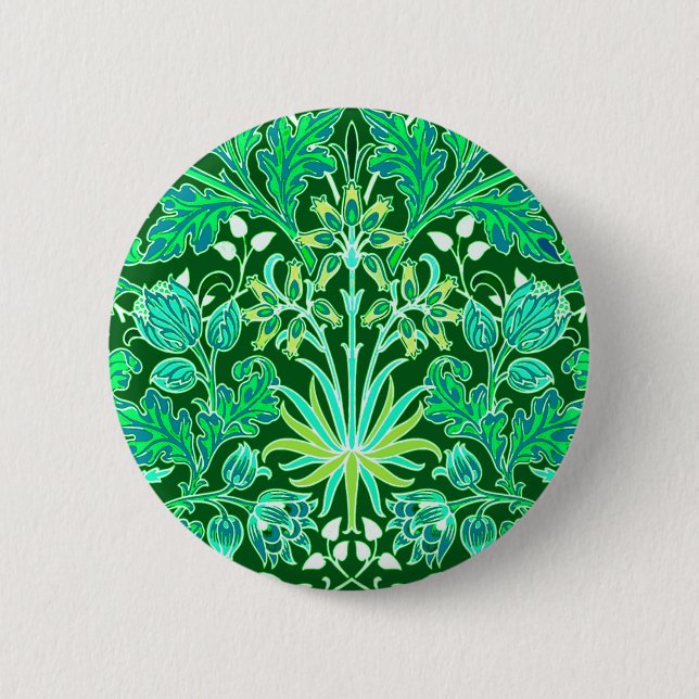 William Morris Hyacinth Print, Emerald Green 6 Cm Round Badge (Front)