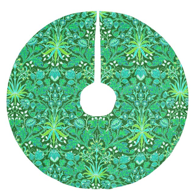 William Morris Hyacinth Print, Emerald Green Brushed Polyester Tree Skirt (Front)