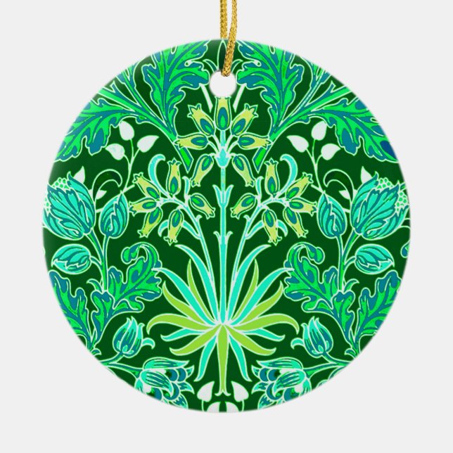 William Morris Hyacinth Print, Emerald Green Ceramic Tree Decoration (Front)