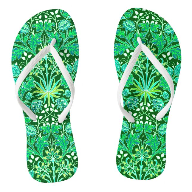 William Morris Hyacinth Print, Emerald Green Jandals (Footbed)