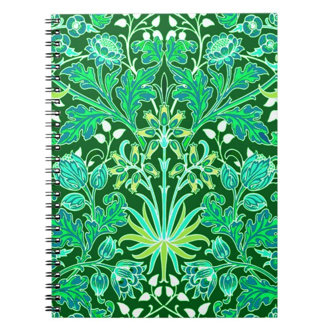 William Morris Hyacinth Print, Emerald Green  Notebook (Front)