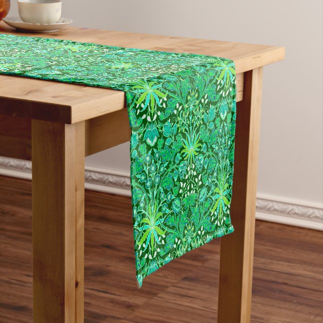 William Morris Hyacinth Print, Emerald Green Short Table Runner (In Situ)
