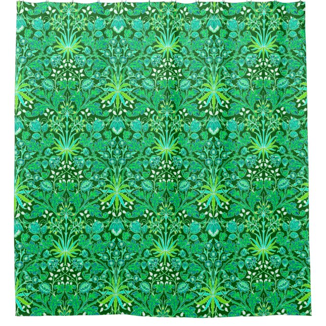 William Morris Hyacinth Print, Emerald Green Shower Curtain (Front)