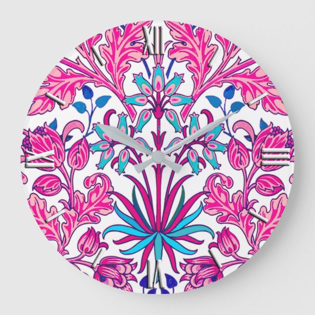 William Morris Hyacinth Print, Fuchsia Pink Large Clock (Front)