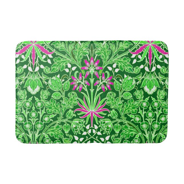 William Morris Hyacinth Print Lime & Emerald Green Bath Mat (Front)