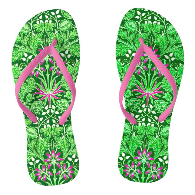 William Morris Hyacinth Print Lime & Emerald Green Jandals (Footbed)