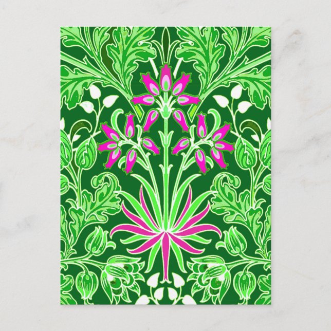 William Morris Hyacinth Print Lime & Emerald Green Postcard (Front)