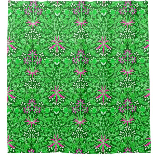 William Morris Hyacinth Print Lime & Emerald Green Shower Curtain (Front)
