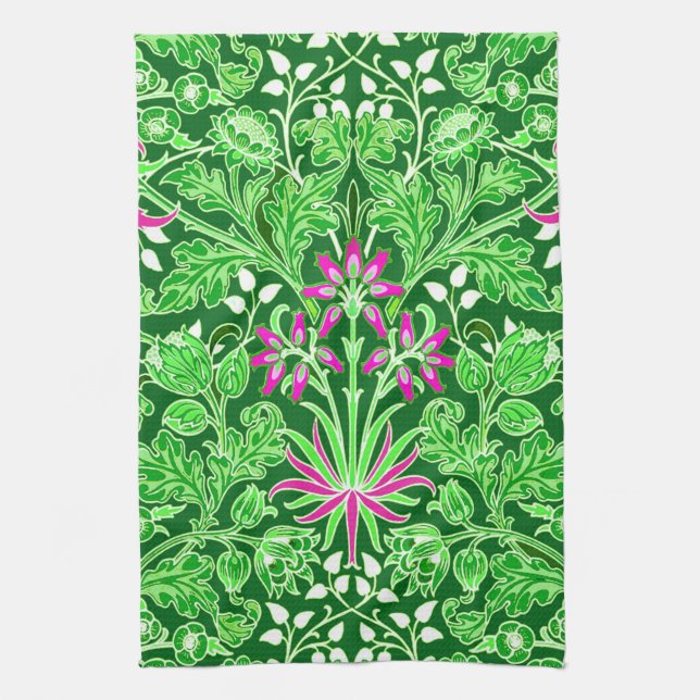 William Morris Hyacinth Print Lime & Emerald Green Tea Towel (Vertical)
