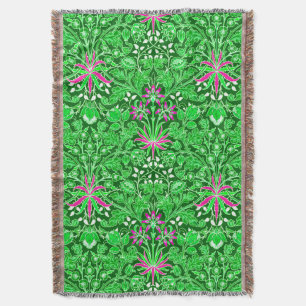 William Morris Hyacinth Print Lime & Emerald Green Throw Blanket
