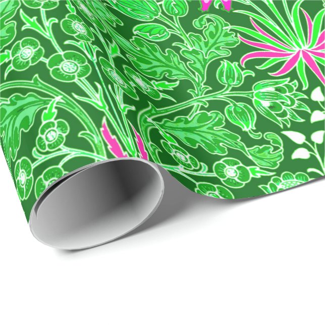 William Morris Hyacinth Print Lime & Emerald Green Wrapping Paper (Roll Corner)
