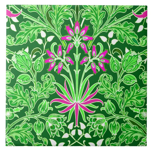 William Morris Hyacinth Print, Lime Green Tile (Front)