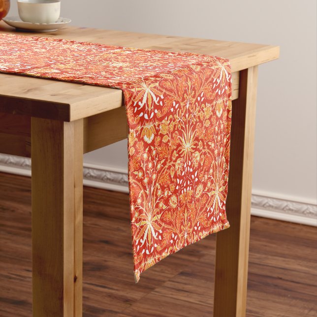 William Morris Hyacinth Print, Mandarin Orange  Short Table Runner (In Situ)
