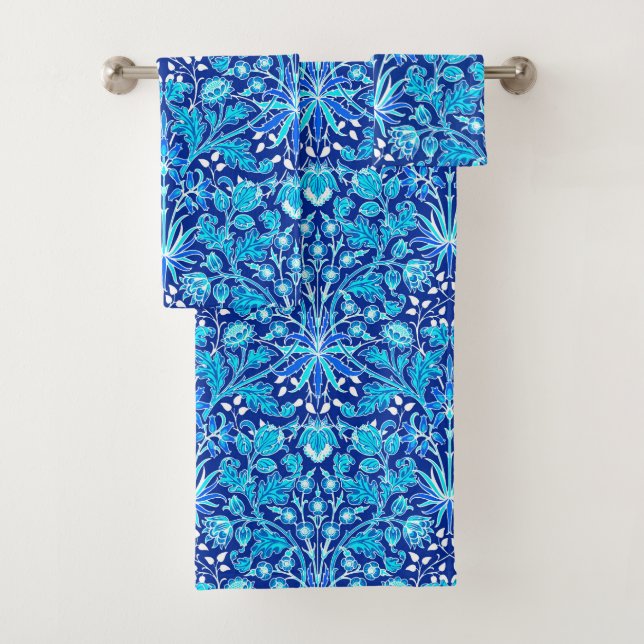 William Morris Hyacinth Print, Navy & Cobalt Blue Bath Towel Set (Insitu)
