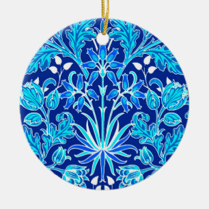 William Morris Hyacinth Print, Navy & Cobalt Blue Ceramic Tree Decoration
