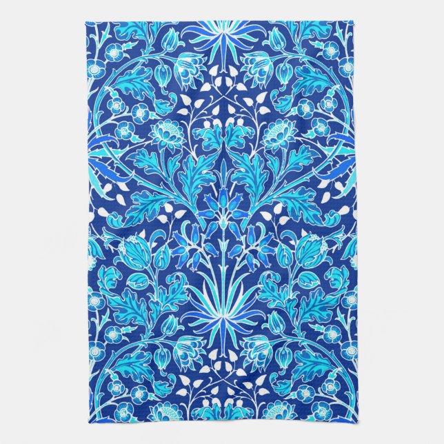 William Morris Hyacinth Print, Navy & Cobalt Blue Tea Towel (Vertical)