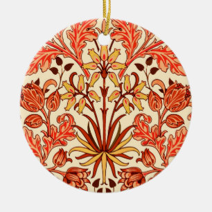 William Morris Hyacinth Print, Orange and Rust Ceramic Tree Decoration