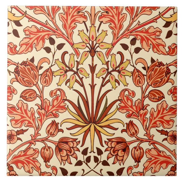 William Morris Hyacinth Print, Orange and Rust Tile (Front)