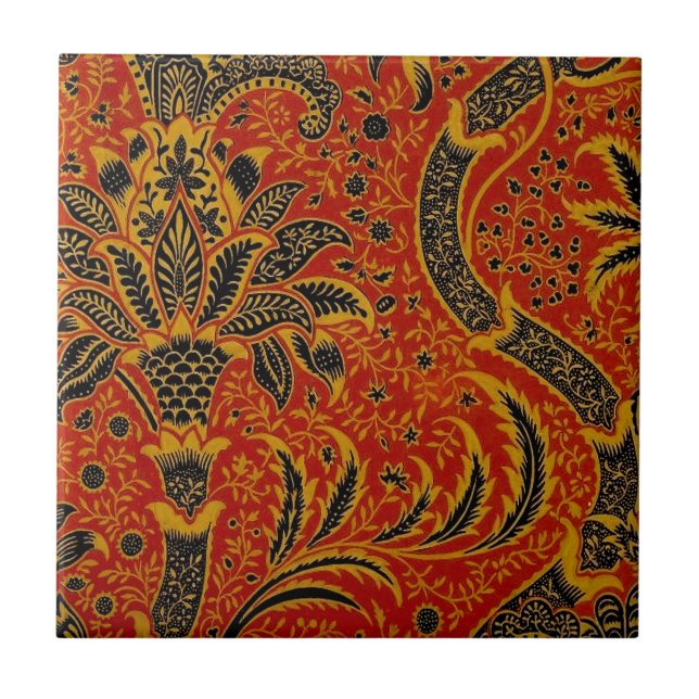 William Morris India Red Floral Tile (Front)