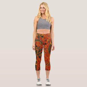 William Morris India Red Floral Vintage Classic Capri Leggings